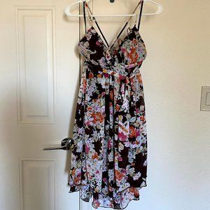 Rampage Brown Floral Spaghetti Strap Hi-Lo Dress